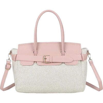 Gallantry, Damen, Tasche, Damen Mini Handtasche Ecru Canvas, Rosa Gallantry, Damen, Tasche, Damen Mini Handtasche Ecru Canvas, Rosa