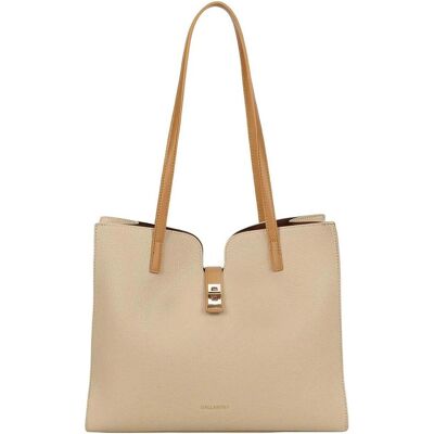 Gallantry, Damen, Tasche, Damen Shopper goldener Verschluss lange Henkel, Beige, Braun Gallantry, Damen, Tasche, Damen Shopper goldener Verschluss lange Henkel, Beige, Braun