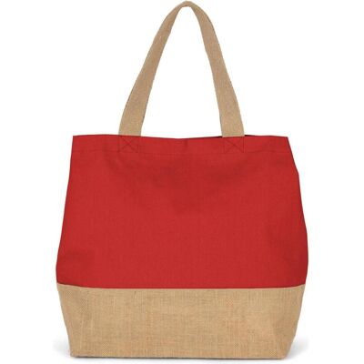 Kimood, Tasche, Tote bag Baumwolltuch und Jute, Rot, Mehrfarbig Kimood, Tasche, Tote bag Baumwolltuch und Jute, Rot, Mehrfarbig