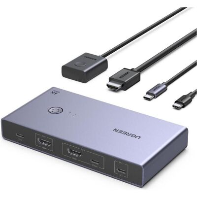 Ugreen Przełącznik Switch KVM CM731 2w1 USB-C + HDMI, KVM Switch, Silber, Grau Ugreen Przełącznik Switch KVM CM731 2w1 USB-C + HDMI, KVM Switch, Silber, Grau