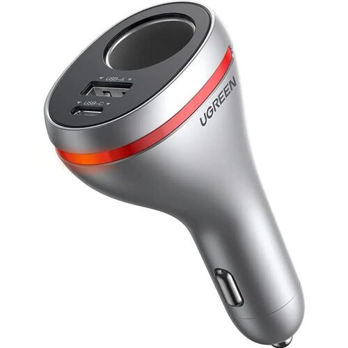 Ugreen CD204 Autoladegerät mit 12V Zigarettenanzünderbuchse, Auto Adapter, Silber