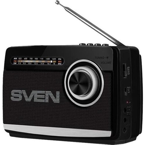 Sven Funkgerät Lautsprecher SRP-535, schwarz (3W, FM/AM/SW, USB, microSD, Taschenlampe, Batterie) (Tragbarer Blu-ray Player), Bluray Player + DVD Player, Schwarz