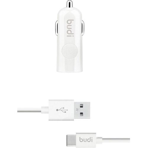 Budi - USB-Autoladegerät + USB-C-Kabel (Weiss), Auto Adapter, Weiss