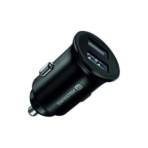 Swissten USB Autoladegerät mit 2x USB 4,8A METAL, Auto Adapter, Schwarz