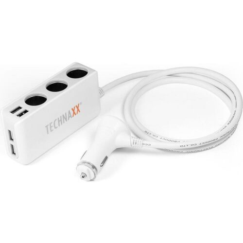 Technaxx Autoladegerät 4USBAnschlüssen und 3fachVerteiler, Auto Adapter, Grau, Weiss