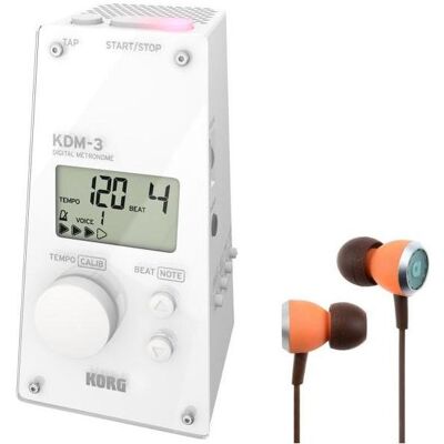 Korg Metronom KDM-3 Digital mit 19 Taktarten Weiss mit In-Ear Kopfhörern, Stimmgerät, Weiss Korg Metronom KDM-3 Digital mit 19 Taktarten Weiss mit In-Ear Kopfhörern, Stimmgerät, Weiss