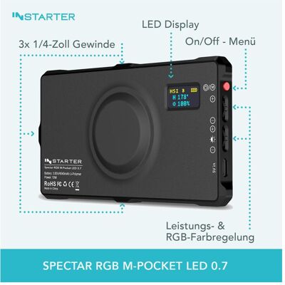Wiltec Spectar RGB M-Pocket LED 0.7 (Studioleuchte, Videoleuchte), Dauerlicht, Schwarz Wiltec Spectar RGB M-Pocket LED 0.7 (Studioleuchte, Videoleuchte), Dauerlicht, Schwarz