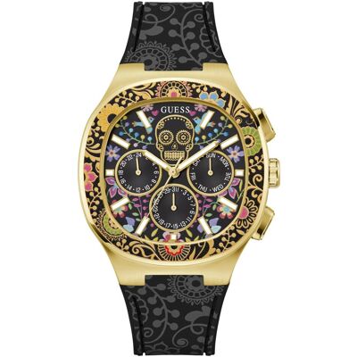 Guess Armbanduhr, BR GLD CS W/ DIGITAL PRINTED TR / SUN BLK MF DL / BLK SILICONE STRP W/ PRINTING Armbanduhr, Schwarz, Gold, Grau, (44 mm) Guess Armbanduhr, BR GLD CS W/ DIGITAL PRINTED TR / SUN BLK MF DL / BLK SILICONE STRP W/ PRINTING Armbanduhr, Schwarz, Gold, Grau, (44 mm)