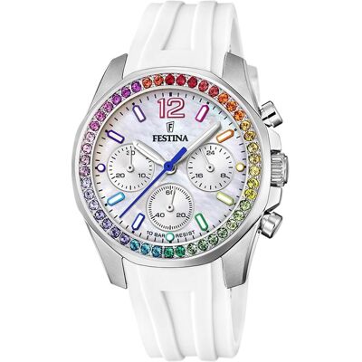 Festina, Armbanduhr, Boyfriend, Weiss, Silber, (Chronograph, 38 mm) Festina, Armbanduhr, Boyfriend, Weiss, Silber, (Chronograph, 38 mm)