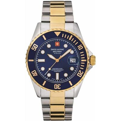 Swiss Alpine Military, Armbanduhr, 7053.1145 Taucheruhr 42mm 10ATM, Gold, Blau, Silber, (Analoguhr, Swiss Made, 43 mm) Swiss Alpine Military, Armbanduhr, 7053.1145 Taucheruhr 42mm 10ATM, Gold, Blau, Silber, (Analoguhr, Swiss Made, 43 mm)