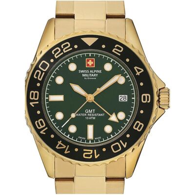 Swiss Alpine Military, Armbanduhr, 7052.1114 Herrenuhr GMT 42mm 10ATM, Gold, (Analoguhr, 42 mm) Swiss Alpine Military, Armbanduhr, 7052.1114 Herrenuhr GMT 42mm 10ATM, Gold, (Analoguhr, 42 mm)