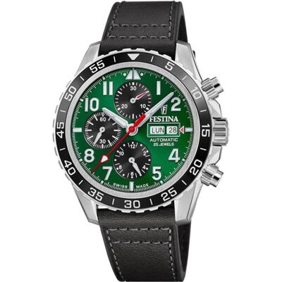 Festina, Armbanduhr, Swiss Made F20056/2 Automatik, Schwarz, Silber, Grün, (Chronograph, Swiss Made, 45.80 mm) Festina, Armbanduhr, Swiss Made F20056/2 Automatik, Schwarz, Silber, Grün, (Chronograph, Swiss Made, 45.80 mm)