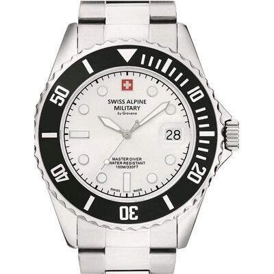 Swiss Alpine Military, Armbanduhr, 7053.1132 Herren 42mm 10ATM, Silber, (Lünette drehbar links, Swiss Made, Taucheruhr) Swiss Alpine Military, Armbanduhr, 7053.1132 Herren 42mm 10ATM, Silber, (Lünette drehbar links, Swiss Made, Taucheruhr)