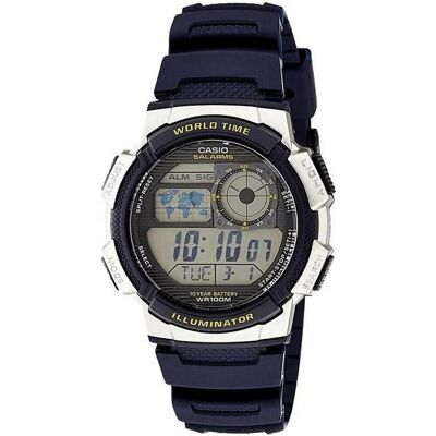 Casio Armbanduhr, Mod. WORLD TIME ILLUMINATOR - 5 Alarms, 10 Year battery, Schwarz, Silber, Blau, (43 mm) Casio Armbanduhr, Mod. WORLD TIME ILLUMINATOR - 5 Alarms, 10 Year battery, Schwarz, Silber, Blau, (43 mm)