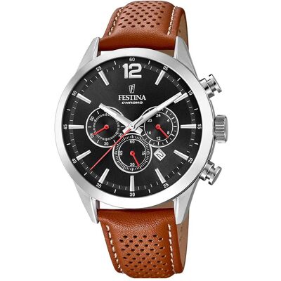 Festina, Armbanduhr, Timeless Chronograph, Schwarz, Silber, Braun, (Analoguhr, Chronograph, 44 mm) Festina, Armbanduhr, Timeless Chronograph, Schwarz, Silber, Braun, (Analoguhr, Chronograph, 44 mm)