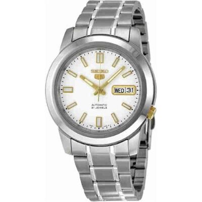 Seiko Armbanduhr, 5 - SNKK07K1, Weiss, Grau, Silber, (Analoguhr, 38 mm) Seiko Armbanduhr, 5 - SNKK07K1, Weiss, Grau, Silber, (Analoguhr, 38 mm)