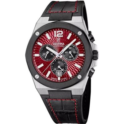 Festina, Armbanduhr, F22003/5 Vallee Chrono, Rot, Schwarz, Silber, (Chronograph, Swiss Made, 42 mm) Festina, Armbanduhr, F22003/5 Vallee Chrono, Rot, Schwarz, Silber, (Chronograph, Swiss Made, 42 mm)