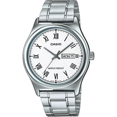 Casio Armbanduhr, Mod. EASY READER, Weiss, Silber, (38 mm) Casio Armbanduhr, Mod. EASY READER, Weiss, Silber, (38 mm)