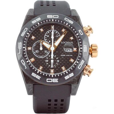 Locman, Armbanduhr, Italy Herrenuhr Stealth Carbon Chronograph schwarz/rosé Ref. 0218, Schwarz, Gold, (Chronograph, 46 mm) Locman, Armbanduhr, Italy Herrenuhr Stealth Carbon Chronograph schwarz/rosé Ref. 0218, Schwarz, Gold, (Chronograph, 46 mm)