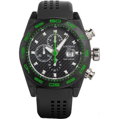 Locman, Armbanduhr, Italy Herrenuhr Stealth Carbon Chronograph schwarz/grün Ref. 0218, Schwarz, Grün, (Chronograph, 46 mm) Locman, Armbanduhr, Italy Herrenuhr Stealth Carbon Chronograph schwarz/grün Ref. 0218, Schwarz, Grün, (Chronograph, 46 mm)