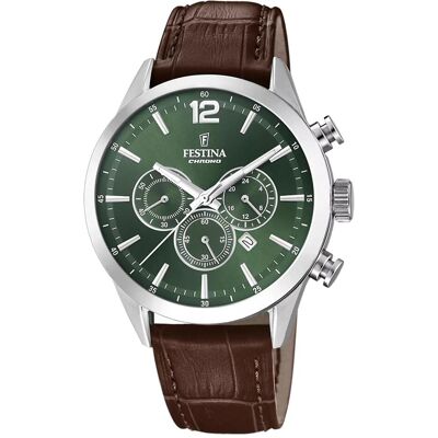 Festina, Armbanduhr, Grüne Uhr, Herren, Braun, Silber, Grün, (Chronograph, 43.50 mm) Festina, Armbanduhr, Grüne Uhr, Herren, Braun, Silber, Grün, (Chronograph, 43.50 mm)