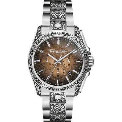 Thomas Sabo, Armbanduhr, Rebel at Heart Engraved, Silber, Braun, Beige, (Analoguhr, Chronograph, 41 mm) Thomas Sabo, Armbanduhr, Rebel at Heart Engraved, Silber, Braun, Beige, (Analoguhr, Chronograph, 41 mm)