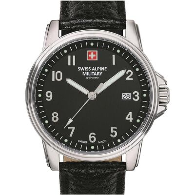 Swiss Alpine Military, Armbanduhr, 7011.1537 Herren 40mm 10ATM, Schwarz, Silber, (Analoguhr, 40 mm) Swiss Alpine Military, Armbanduhr, 7011.1537 Herren 40mm 10ATM, Schwarz, Silber, (Analoguhr, 40 mm)