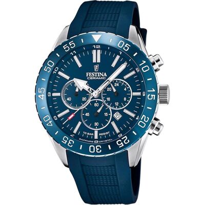 Festina, Armbanduhr, Ceramic, Silber, Blau, (Analoguhr, Chronograph, 44 mm) Festina, Armbanduhr, Ceramic, Silber, Blau, (Analoguhr, Chronograph, 44 mm)