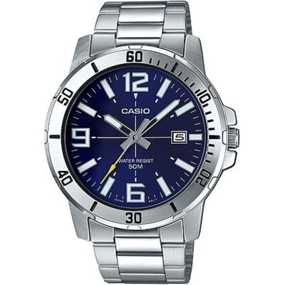 Casio Armbanduhr, Herrenuhr MTP-VD01D-2BVUDF + BOX, Blau, Silber, (45 mm) Casio Armbanduhr, Herrenuhr MTP-VD01D-2BVUDF + BOX, Blau, Silber, (45 mm)