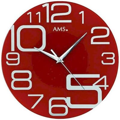 AMS W9462 Wanduhr - Ø 40cm, rot, Quarzuhr, Glas AMS W9462 Wanduhr - Ø 40cm, rot, Quarzuhr, Glas