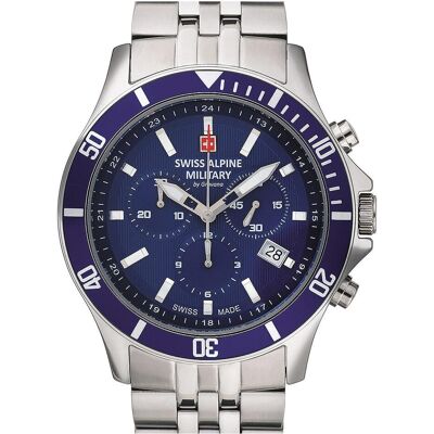 Swiss Alpine Military, Armbanduhr, 7022.9135 Chronograph 42mm 10ATM, Blau, Silber, (Analoguhr, Chronograph, 42 mm) Swiss Alpine Military, Armbanduhr, 7022.9135 Chronograph 42mm 10ATM, Blau, Silber, (Analoguhr, Chronograph, 42 mm)