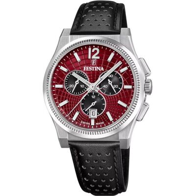 Festina, Armbanduhr, F20060/5 Classic Chrono, Rot, Schwarz, Silber, (Chronograph, Swiss Made, 42.50 mm) Festina, Armbanduhr, F20060/5 Classic Chrono, Rot, Schwarz, Silber, (Chronograph, Swiss Made, 42.50 mm)