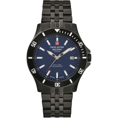 Swiss Alpine Military, Armbanduhr, Herrenuhr, Schwarz, Blau, (Analoguhr, 42 mm) Swiss Alpine Military, Armbanduhr, Herrenuhr, Schwarz, Blau, (Analoguhr, 42 mm)
