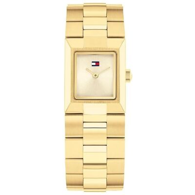Tommy Hilfiger Armbanduhr, dames quartzhorloge met rechthoekige kast en roestvrijstalen band, Gold Tommy Hilfiger Armbanduhr, dames quartzhorloge met rechthoekige kast en roestvrijstalen band, Gold