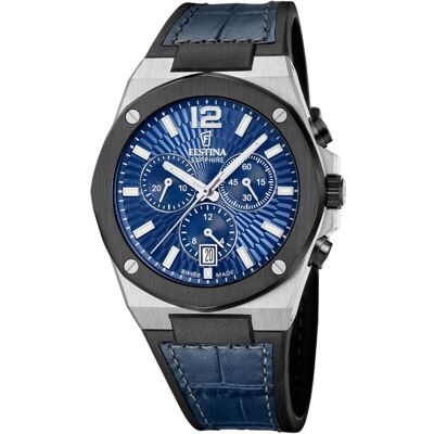 Festina, Armbanduhr, Swiss Made Vallée Blau Herrenuhr, Silber, Blau, (Chronograph, Swiss Made, 42 mm) Festina, Armbanduhr, Swiss Made Vallée Blau Herrenuhr, Silber, Blau, (Chronograph, Swiss Made, 42 mm)