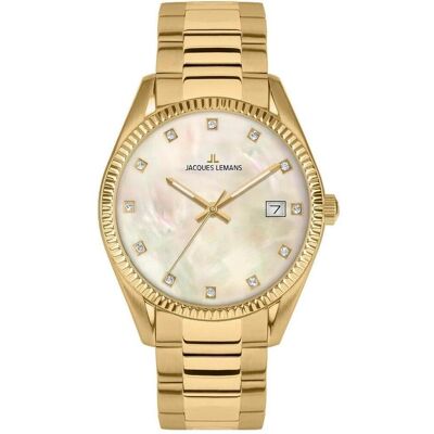 Jacques Lemans, Armbanduhr, Damenuhr Derby, Gelb, (Chronograph, 34 mm) Jacques Lemans, Armbanduhr, Damenuhr Derby, Gelb, (Chronograph, 34 mm)