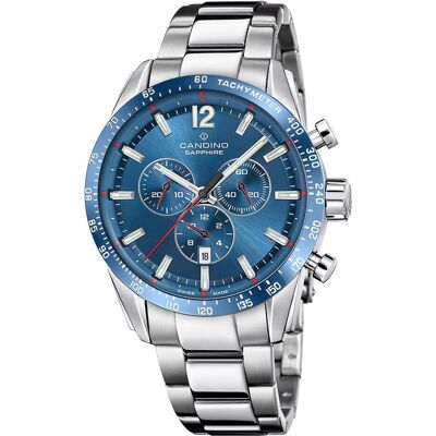 Candino, Armbanduhr, Gents Chrono Timeless, Silber, Blau, Türkis, (Analoguhr, Chronograph, 45 mm) Candino, Armbanduhr, Gents Chrono Timeless, Silber, Blau, Türkis, (Analoguhr, Chronograph, 45 mm)