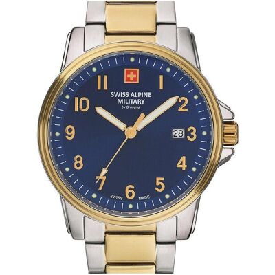 Swiss Alpine Military, Armbanduhr, 7011.1145 Herren 40mm 10ATM, Blau, Gold, Silber, (Analoguhr, 40 mm) Swiss Alpine Military, Armbanduhr, 7011.1145 Herren 40mm 10ATM, Blau, Gold, Silber, (Analoguhr, 40 mm)