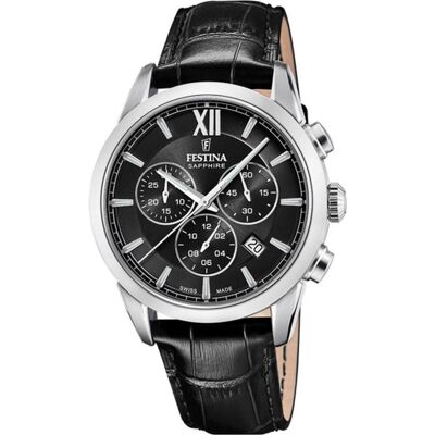 Festina, Armbanduhr, F20041/4 Chrono Swiss Made, Silber, Schwarz, (Chronograph, Swiss Made, 41 mm) Festina, Armbanduhr, F20041/4 Chrono Swiss Made, Silber, Schwarz, (Chronograph, Swiss Made, 41 mm)