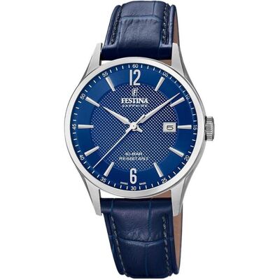 Festina, Armbanduhr, Schweizer Herkunft Analog Leder Blau Quarz Datum Saphirglas Wasserdicht Klassisch, Blau, (Swiss Made, 40 mm) Festina, Armbanduhr, Schweizer Herkunft Analog Leder Blau Quarz Datum Saphirglas Wasserdicht Klassisch, Blau, (Swiss Made, 40 mm)