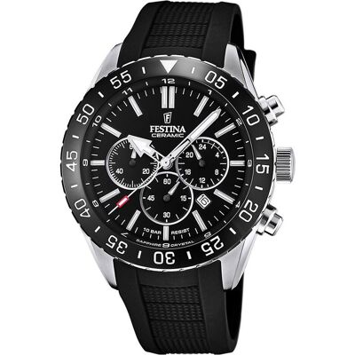 Festina, Armbanduhr, Ceramic, Silber, Schwarz, (Analoguhr, Chronograph, 44 mm) Festina, Armbanduhr, Ceramic, Silber, Schwarz, (Analoguhr, Chronograph, 44 mm)