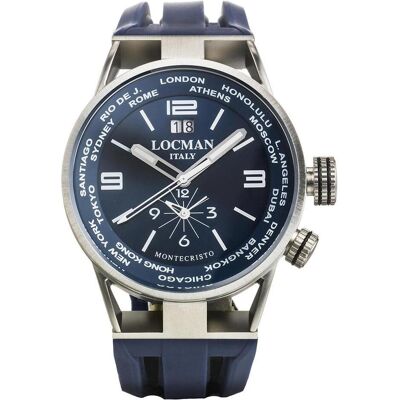 Locman, Armbanduhr, Herrenuhr "Montecristo World Dual Time", Blau, (Analoguhr, 44 mm) Locman, Armbanduhr, Herrenuhr "Montecristo World Dual Time", Blau, (Analoguhr, 44 mm)
