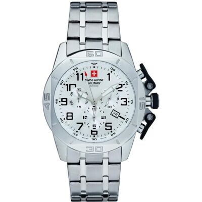 Swiss Alpine Military, Armbanduhr, Cronografo Militare Alpino, Silber, Weiss, (Analoguhr, Chronograph, 45 mm) Swiss Alpine Military, Armbanduhr, Cronografo Militare Alpino, Silber, Weiss, (Analoguhr, Chronograph, 45 mm)