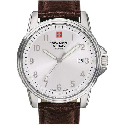 Swiss Alpine Military, Armbanduhr, 7011.1532 Herren 40mm 10ATM, Silber, Braun, (Analoguhr, 40 mm) Swiss Alpine Military, Armbanduhr, 7011.1532 Herren 40mm 10ATM, Silber, Braun, (Analoguhr, 40 mm)