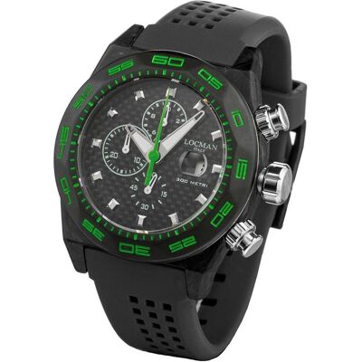 Locman, Armbanduhr, Italy Herrenuhr Stealth Carbon Chronograph schwarz/grün Ref. 0218, Schwarz, Grün, (Chronograph, 46 mm) Locman, Armbanduhr, Italy Herrenuhr Stealth Carbon Chronograph schwarz/grün Ref. 0218, Schwarz, Grün, (Chronograph, 46 mm)