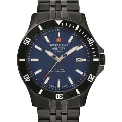 Swiss Alpine Military, Armbanduhr, Herrenuhr, Schwarz, Blau, (Analoguhr, 42 mm) Swiss Alpine Military, Armbanduhr, Herrenuhr, Schwarz, Blau, (Analoguhr, 42 mm)
