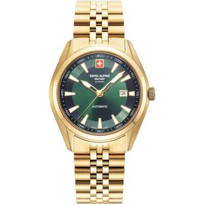 Swiss Alpine Military, Armbanduhr, 7091.2114 Herrenuhr Automatik 43mm 10ATM, Grün, Gold, (Analoguhr, Swiss Made, 43 mm) Swiss Alpine Military, Armbanduhr, 7091.2114 Herrenuhr Automatik 43mm 10ATM, Grün, Gold, (Analoguhr, Swiss Made, 43 mm)