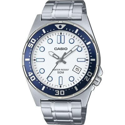 Casio Armbanduhr, Herrenuhr DIVER 50M (Ø 43,5 mm), Weiss, Silber, (43.50 mm) Casio Armbanduhr, Herrenuhr DIVER 50M (Ø 43,5 mm), Weiss, Silber, (43.50 mm)