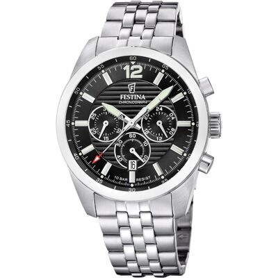 Festina, Armbanduhr, Schwarze Uhr, Herren, Schwarz, Silber, (Chronograph, 43.80 mm) Festina, Armbanduhr, Schwarze Uhr, Herren, Schwarz, Silber, (Chronograph, 43.80 mm)