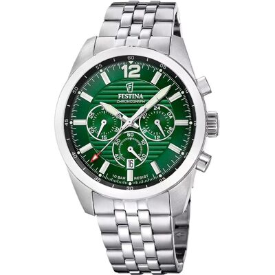 Festina, Armbanduhr, F20742/5 Timeless Chronograph, Grün, Silber, (Analoguhr, Chronograph, 43.80 mm) Festina, Armbanduhr, F20742/5 Timeless Chronograph, Grün, Silber, (Analoguhr, Chronograph, 43.80 mm)